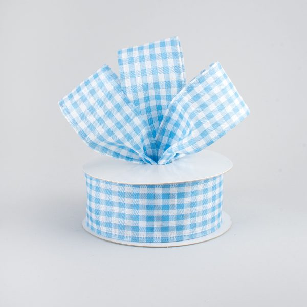 1.5  Gingham Check Wired Ribbon: Light Blue & White (10 Yards) Online Hot Sale