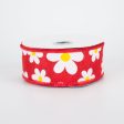 1.5  Daisy Print Ribbon: Red (10 Yards) on Sale