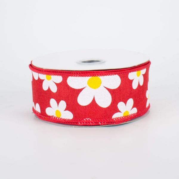 1.5  Daisy Print Ribbon: Red (10 Yards) on Sale