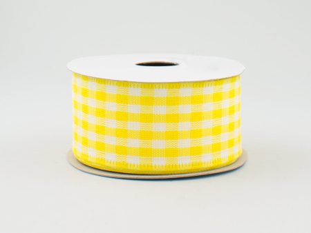 1.5  Gingham Check Wired Ribbon: Yellow & White (10 Yards) For Discount