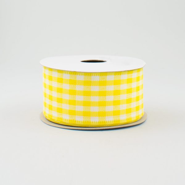 1.5  Gingham Check Wired Ribbon: Yellow & White (10 Yards) For Discount