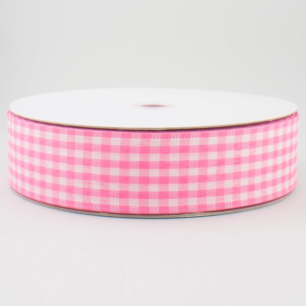 1.5  Gingham Check Wired Ribbon: Pink & White (50 Yards) For Cheap