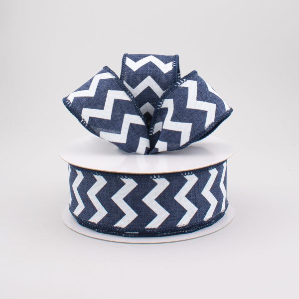 1.5  Canvas Chevron Ribbon: Navy Blue & White (10 Yards) Supply