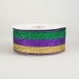 1.5  Glitter Stripe Ribbon: Purple, Green, Gold (10 Yards) For Sale