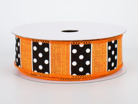 1.5  BW Polka Dot Stripes Ribbon: Orange (10 Yards) For Discount