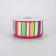 1.5  Bright Multi-Colored Horizontal Stripe Ribbon: White (10 Yards) Sale