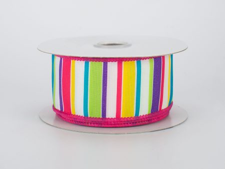 1.5  Bright Multi-Colored Horizontal Stripe Ribbon: White (10 Yards) Sale