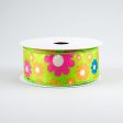 1.5  Bright Flowers Ribbon: Lime Green (10 Yards) For Sale