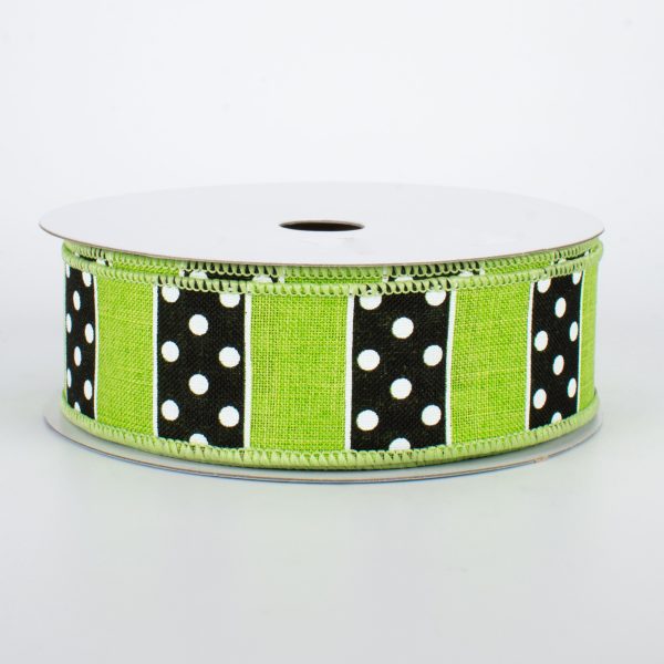 1.5  BW Polka Dot Stripes Ribbon: Lime (10 Yards) on Sale