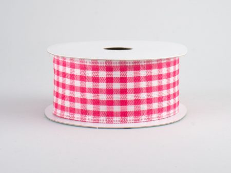 1.5  Gingham Check Wired Ribbon: Dark Pink & White (10 Yards) on Sale