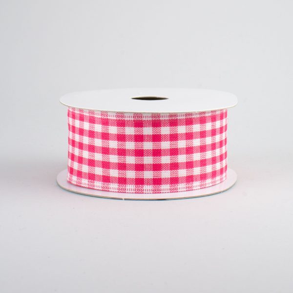 1.5  Gingham Check Wired Ribbon: Dark Pink & White (10 Yards) on Sale