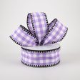 1.5  Gingham Check Dashed Edge Ribbon: Lavender & White (10 Yards) Hot on Sale