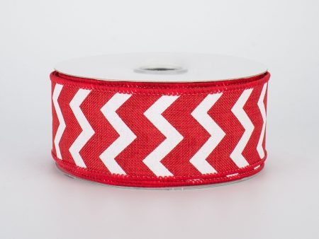 1.5  Canvas Chevron Ribbon: Red & White (10 yards) For Sale