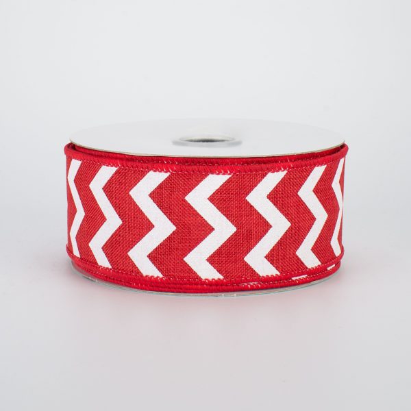 1.5  Canvas Chevron Ribbon: Red & White (10 yards) For Sale