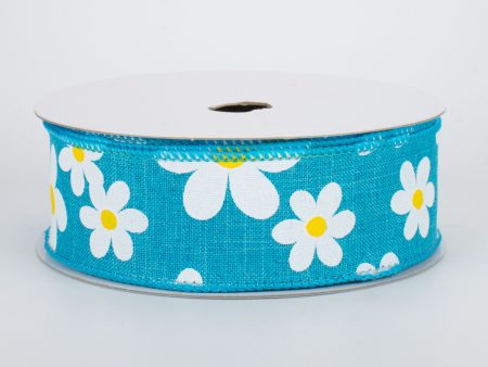 1.5  Daisy Print Ribbon: Turquoise (10 Yards) Online now