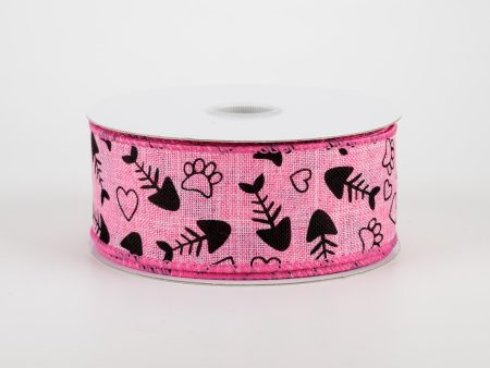 1.5  Cat Treat, Paw, Heart Ribbon: Pink (10 Yards) Supply