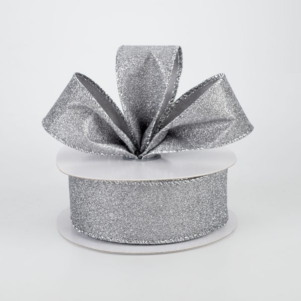 1.5  Lustrous Glitter Ribbon: Platinum Silver (10 Yards) Online Sale