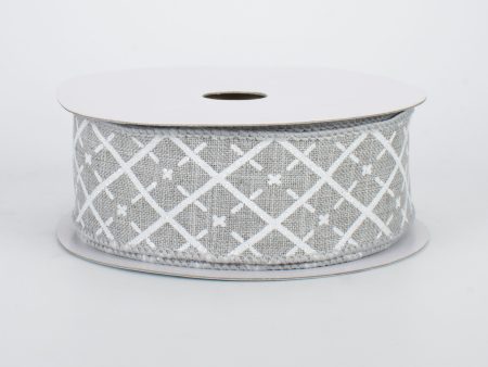 1.5  Glittered Argyle Ribbon: Light Grey & White (10 Yards) For Sale