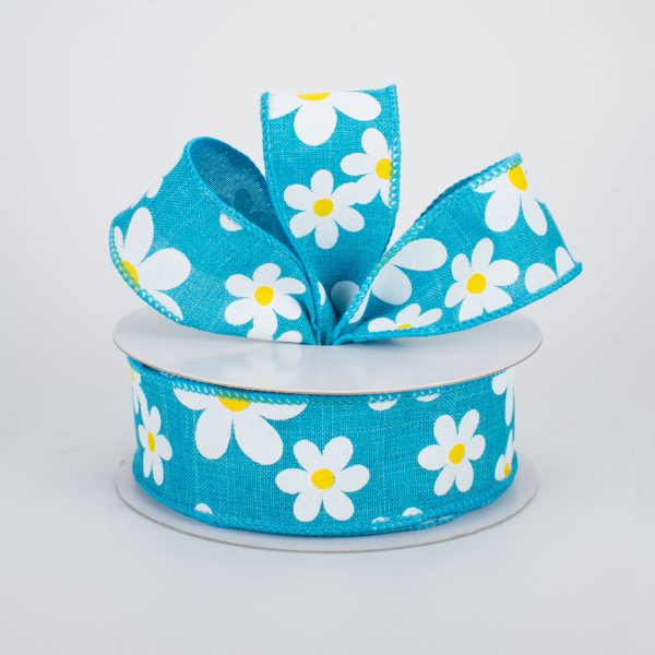 1.5  Daisy Print Ribbon: Turquoise (10 Yards) Online now