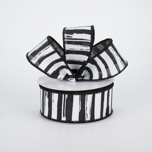 1.5  Distressed Stripe Ribbon: Black & White (10 Yards) For Discount