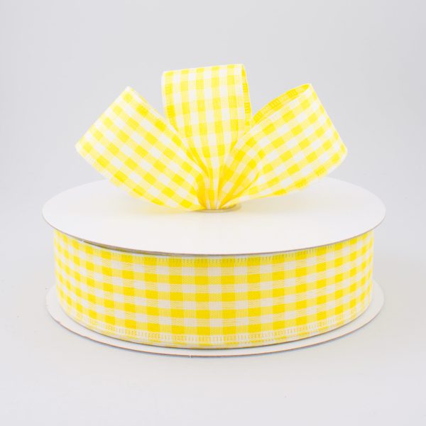 1.5  Gingham Check Wired Ribbon: Yellow & White (50 Yards) Fashion