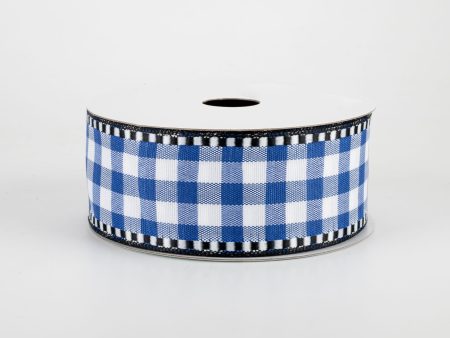 1.5  Gingham Check Dashed Edge Ribbon: Royal Blue & White (10 Yards) For Discount