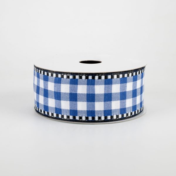 1.5  Gingham Check Dashed Edge Ribbon: Royal Blue & White (10 Yards) For Discount