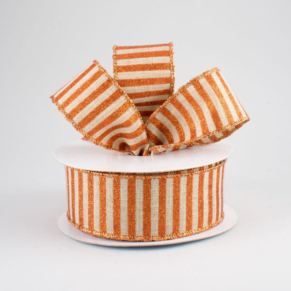 1.5  Glitter Stripe Canvas Ribbon: Natural & Bright Orange (10 Yards) For Discount