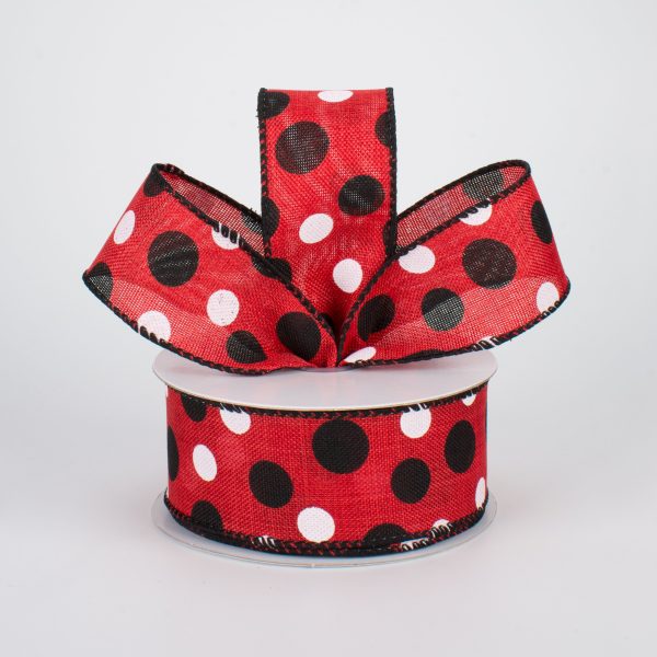 1.5  Canvas Polka Dots Ribbon: Red, Black & White (10 Yards) Supply