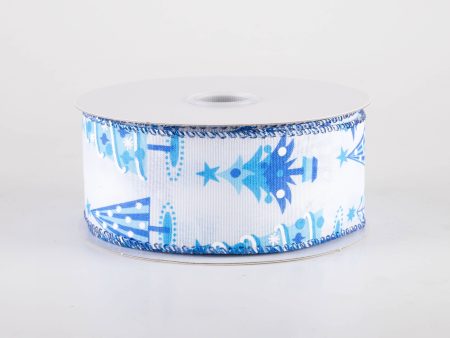 1.5  Fun Christmas Trees Ribbon: Shades of Blue (10 Yards) on Sale