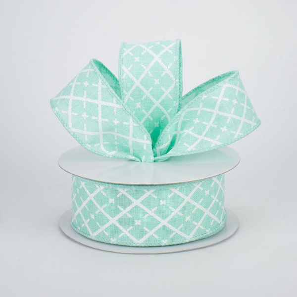 1.5  Glittered Argyle Ribbon: Mint & White (10 Yards) For Sale