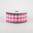 1.5  Gingham Check Dashed Edge Ribbon: Hot Pink & White (10 Yards) Online Sale