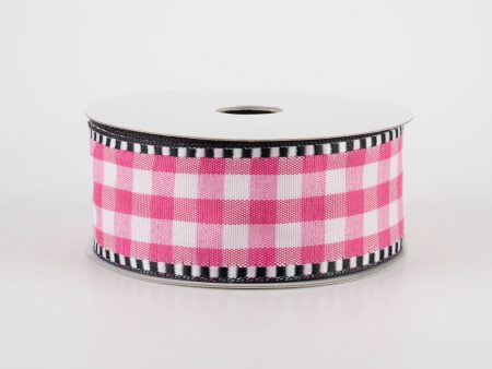 1.5  Gingham Check Dashed Edge Ribbon: Hot Pink & White (10 Yards) Online Sale