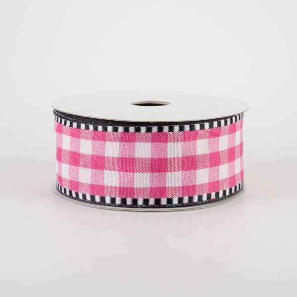 1.5  Gingham Check Dashed Edge Ribbon: Hot Pink & White (10 Yards) Online Sale