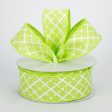 1.5  Glittered Argyle Ribbon: Bright Green & White (10 Yards) For Sale