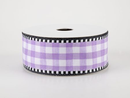 1.5  Gingham Check Dashed Edge Ribbon: Lavender & White (10 Yards) Hot on Sale