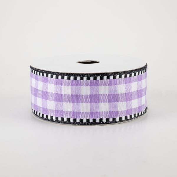 1.5  Gingham Check Dashed Edge Ribbon: Lavender & White (10 Yards) Hot on Sale