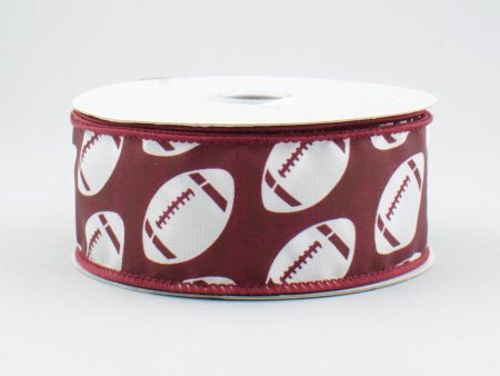 1.5  Diagonal Dotted Football Ribbon: Burgundy & White (10 Yards) Hot on Sale