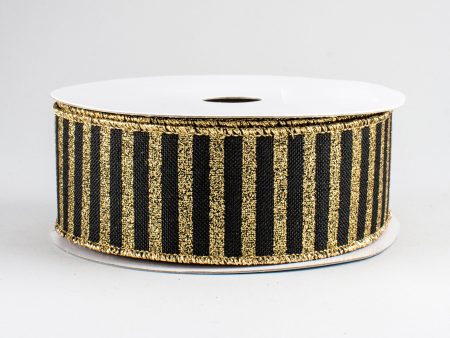 1.5  Glitter Stripe Canvas Ribbon: Black & Gold (10 Yards) Online now