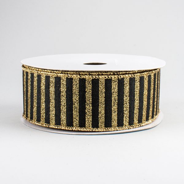 1.5  Glitter Stripe Canvas Ribbon: Black & Gold (10 Yards) Online now