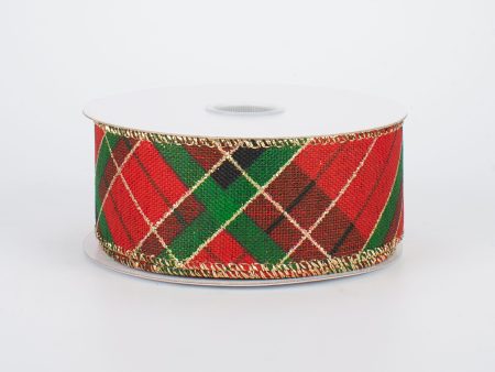 1.5  Glittered Printed Holiday Plaid Ribbon (10 Yards) Online Sale