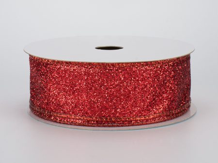 1.5  Glitter On Metallic Ribbon: Red (10 Yards) Online Hot Sale