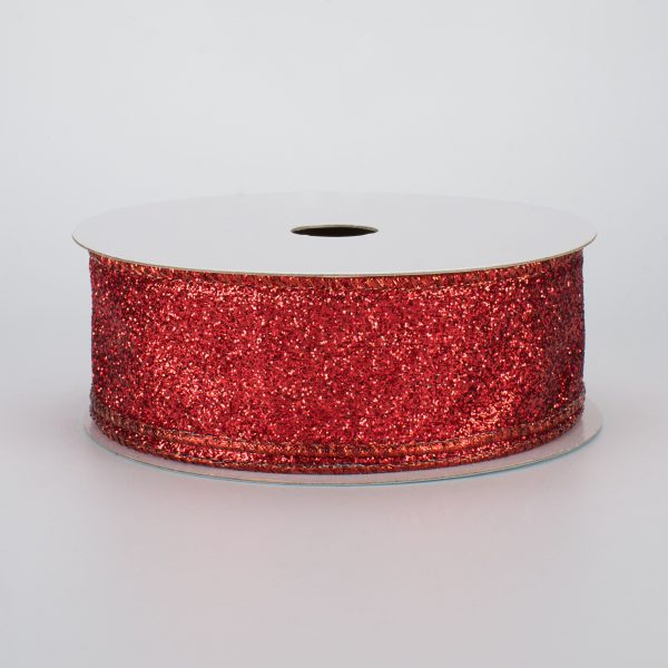 1.5  Glitter On Metallic Ribbon: Red (10 Yards) Online Hot Sale