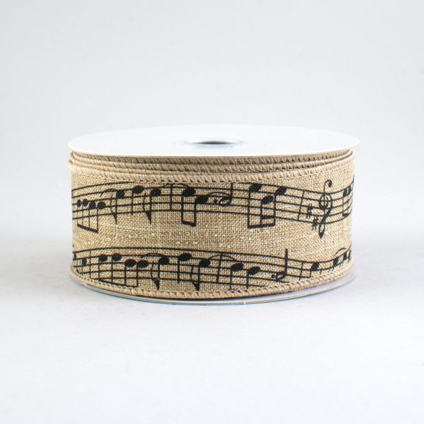 1.5  Glittered Music Note Ribbon: Faux Burlap (10 Yards) Online now