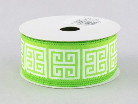 1.5  Greek Key Satin Ribbon: Lime Green & White (10 Yards) Cheap