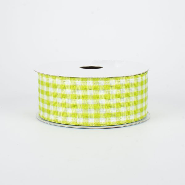 1.5  Gingham Check Wired Ribbon: Lime Green & White (10 Yards) Supply