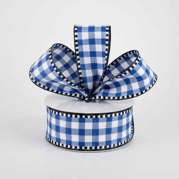 1.5  Gingham Check Dashed Edge Ribbon: Royal Blue & White (10 Yards) For Discount