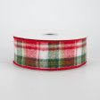 1.5  Fuzzy Flannel Plaid Ribbon: Cranberry, Ivory, Fern (10 Yards) Online now