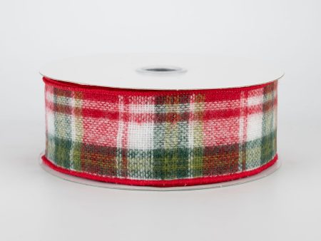 1.5  Fuzzy Flannel Plaid Ribbon: Cranberry, Ivory, Fern (10 Yards) Online now