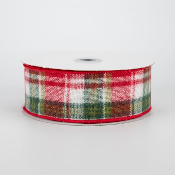 1.5  Fuzzy Flannel Plaid Ribbon: Cranberry, Ivory, Fern (10 Yards) Online now